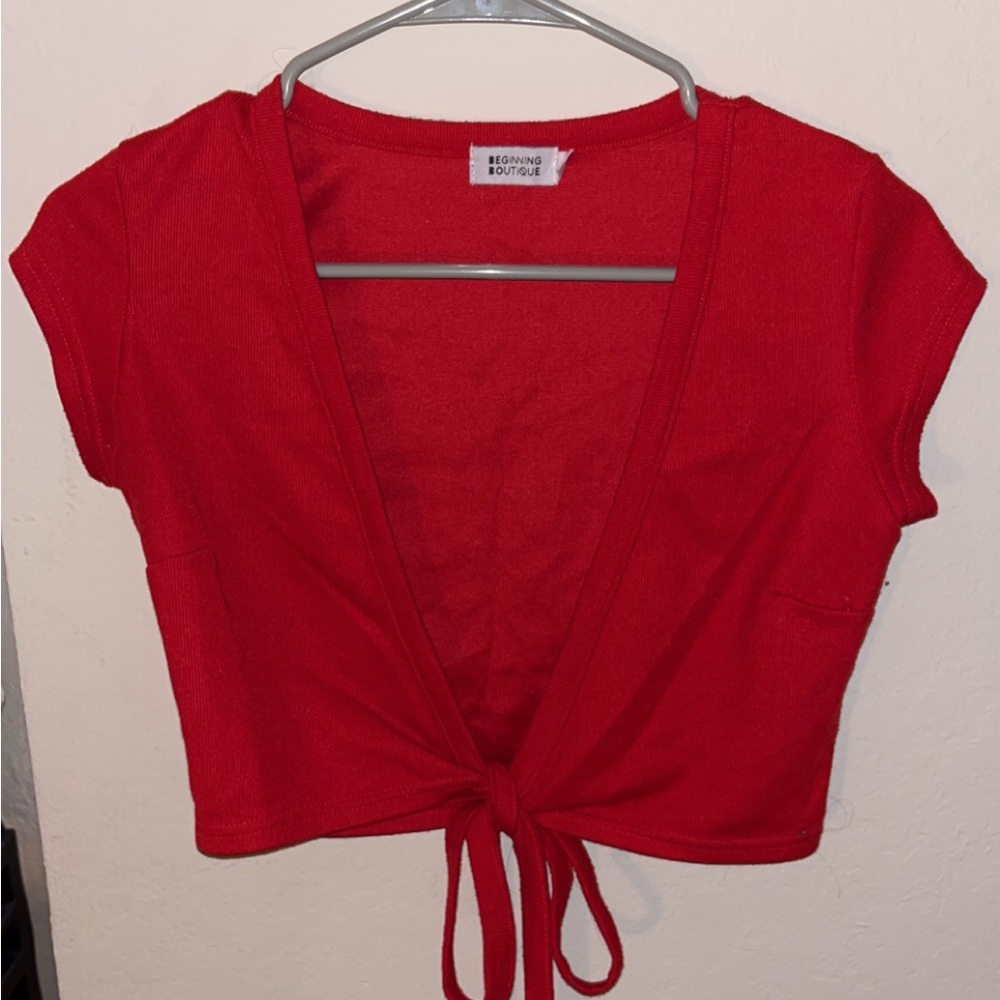 Red tie crop top